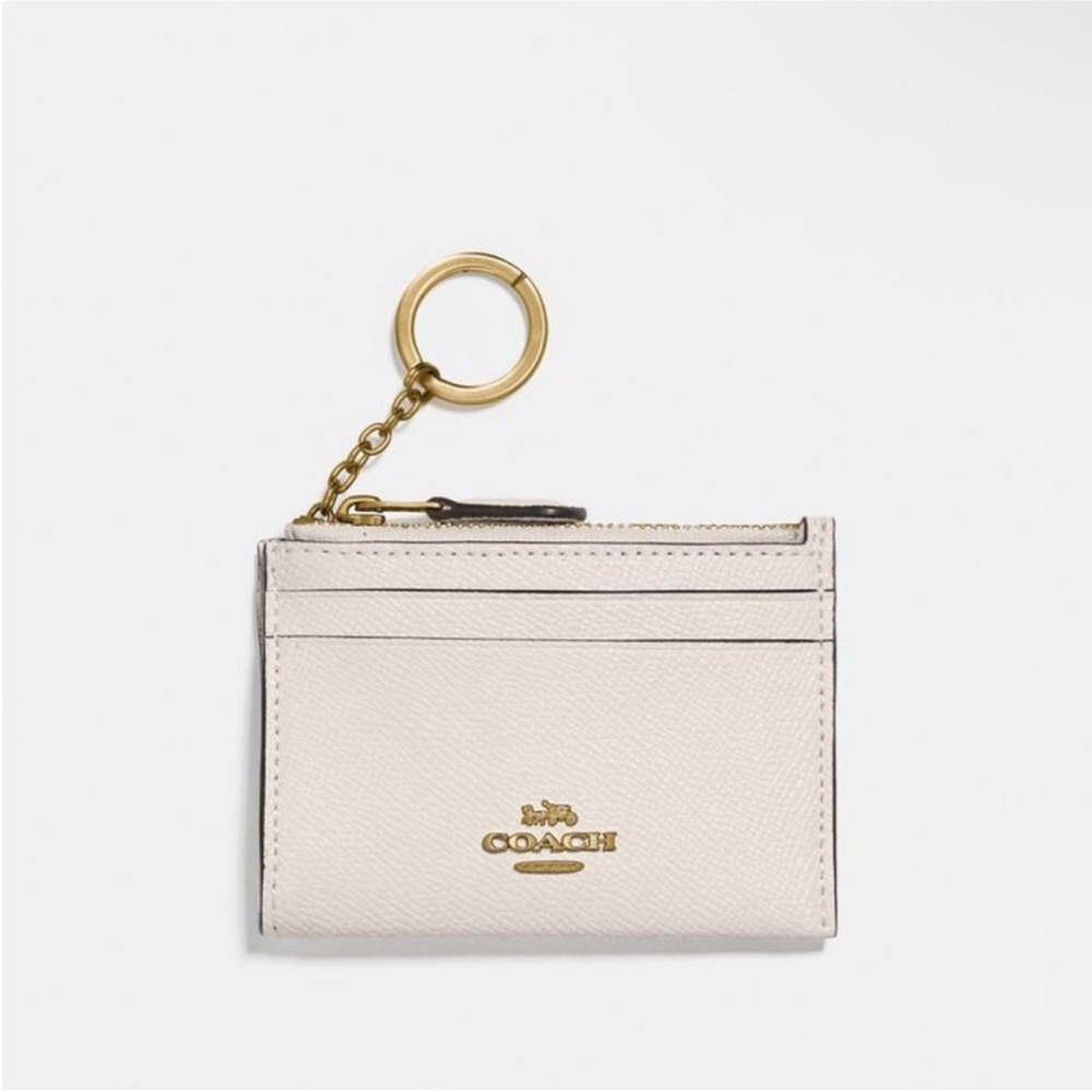 Coach Cream Card Holder Keychain nwt